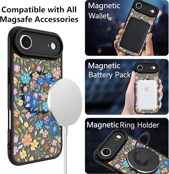 KANGHAR Case Compatible with iPhone Air Flower Pattern [Compatible with Magsafe] Cute Colorful Blooming Florals Protective Magnetic Case for Girls Women 6.5"