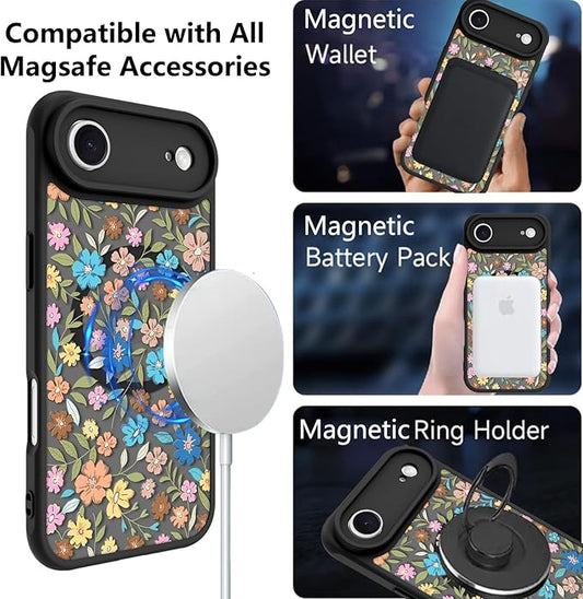 KANGHAR Case Compatible with iPhone Air Flower Pattern [Compatible with Magsafe] Cute Colorful Blooming Florals Protective Magnetic Case for Girls Women 6.5"