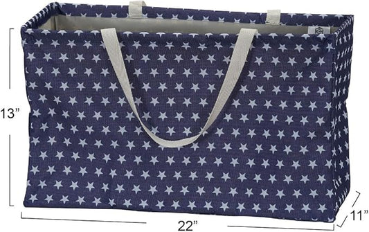 Household Essentials Large Canvas Utility Tote Bag with Handles | Collapsible Storage Basket for Laundry, Groceries, College, Beach, Car & More | Water-Resistant Lining | 11"x22"x13"