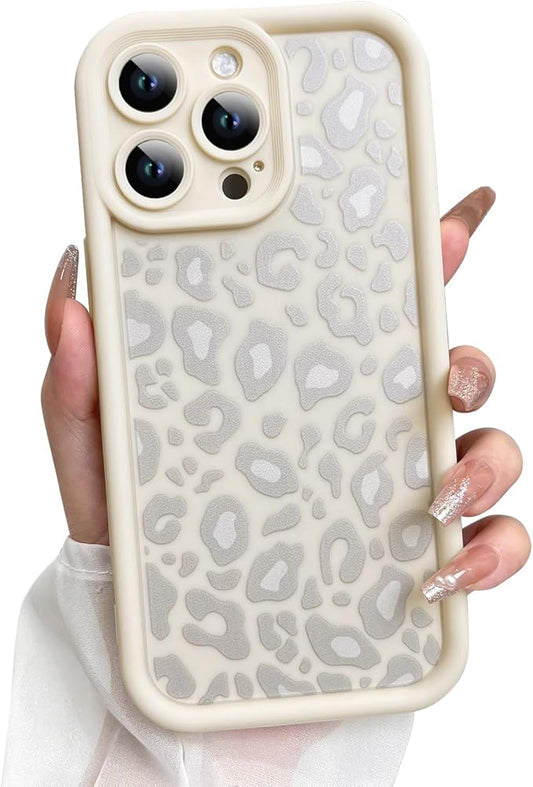 KANGHAR Case for iPhone 14 Pro Max Leopard Printed Pattern Cute Cheetah Phone Case Soft TPU Shockproof Protective Cover for iPhone 14 Pro Max 6.7 Inch Beige with Gray Prints