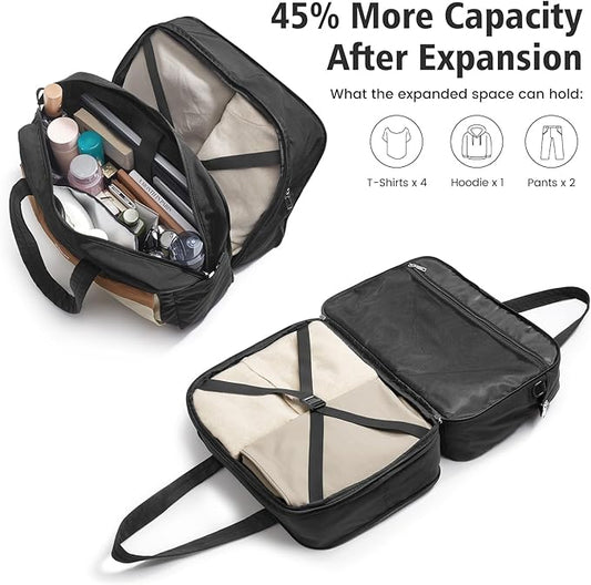 G4Free Expandable Duffle Bag for Travel Weekender Overnight Carry On Tote Duffel Bags for Men Women (Black&Brown)