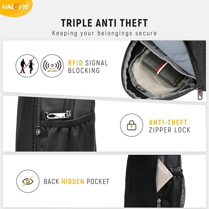 HALOVIE Anti Theft Crossbody Sling Bag RFID Travel Sling Backpack Lightweight Hiking Shoulder Chest Bag for Walking Work