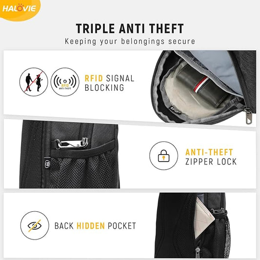 HALOVIE Anti Theft Crossbody Sling Bag RFID Travel Sling Backpack Lightweight Hiking Shoulder Chest Bag for Walking Work