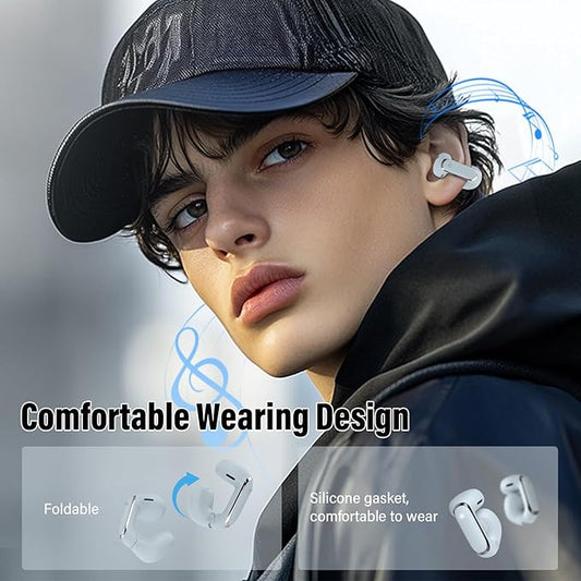 Wireless Earbuds, Clip On Ear Headphones, Bluetooth 5.4 HiFi Stereo Earbuds, 42H, LED Display Ear Buds, Comfortable Lightweight, IP7 Waterproof Open Ear Earphones, Earbud for Workouts Running, Blue