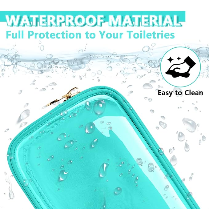 Clear Small Makeup Bag with Zipper, Nylon&PVC Cosmetic Travel Bag Preppy TSA Approved Toiletry Bag for Women Girls, Transparent Waterproof Makeup Pouches Cute Travel Bag for Purse(Small-Mint Green)