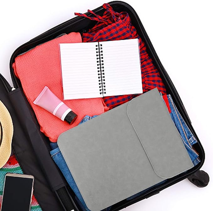 Allinside 15-16 inch Laptop Sleeve Case Compatible with MacBook Air 15 2023-2025/MacBook Pro 16 2021-2024, Waterproof PU Leather Laptop Sleeve Bag Protective Vertical Case Cover, Gray