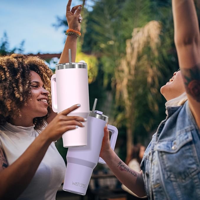 40 oz Tumbler with Handle,Tumbler with Lid and Straw,Double Wall Insulated Cup Stainless Steel Travel Mug(Cold for 34 Hours),Water Bottle for Iced Tea,Coffee,Cold Beverages(Rose Quartz)