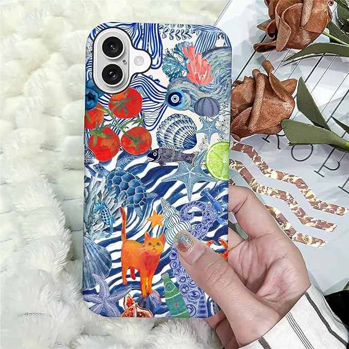 Case for iPhone 16,Leopard Cherry Shell Aesthetics for Woman Men Full Body Protective Cover Shockproof 2 in 1 Silicone + Hard PC Case for iPhone 16