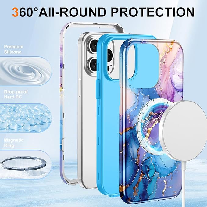 Btscase for iPhone 15 Pro Max Case [Compatible with Magsafe] [Military-Grade Drop Protection] Slim Anti-Scratch Smooth Touch TPU Bumper Shockproof Magnetic Phone Case for Women Girls Men, Blue