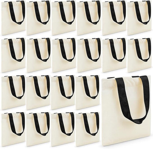 Amylove 24 Pcs Mini Tote Bag Sublimation Blank Canvas Tote Bags Reusable Grocery Luggage DIY Sack Goody for Party Even (10 x 10 Inch,Natural with Black Handle)
