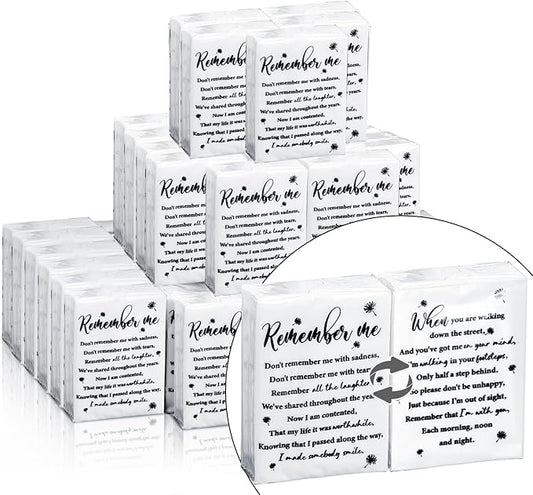 Sinmoe 60 Bulk Funeral Tissues Keepsakes Memorial Facial Pocket Tissues Favors Inspirational Poem 3 Ply Mini Travel Size Tissue Packs Memorial for Guests Relatives Family