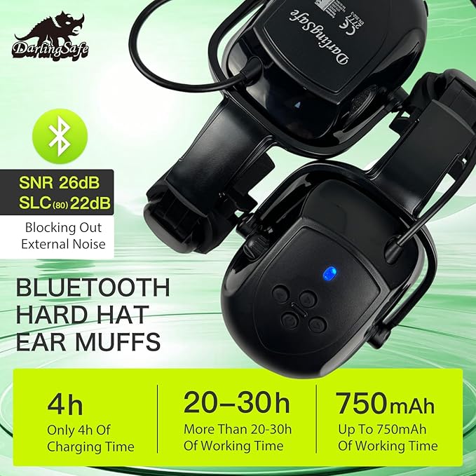 Hard Hats with Visor Bluetooth Ear Muffs Safety Helmet with Visors Mounted Safety Ear muff Hardhats Vented ANSI Z89.1 OSHA