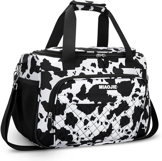 Travel Duffle Bag for Women, Underseat Carry On luggage Bag Foldable Overnight Weekender Hospital Bag Lightweight Airplanes Personal Item Travel Tote Bag for Women Birthday Gifts, 16IN Cow Print