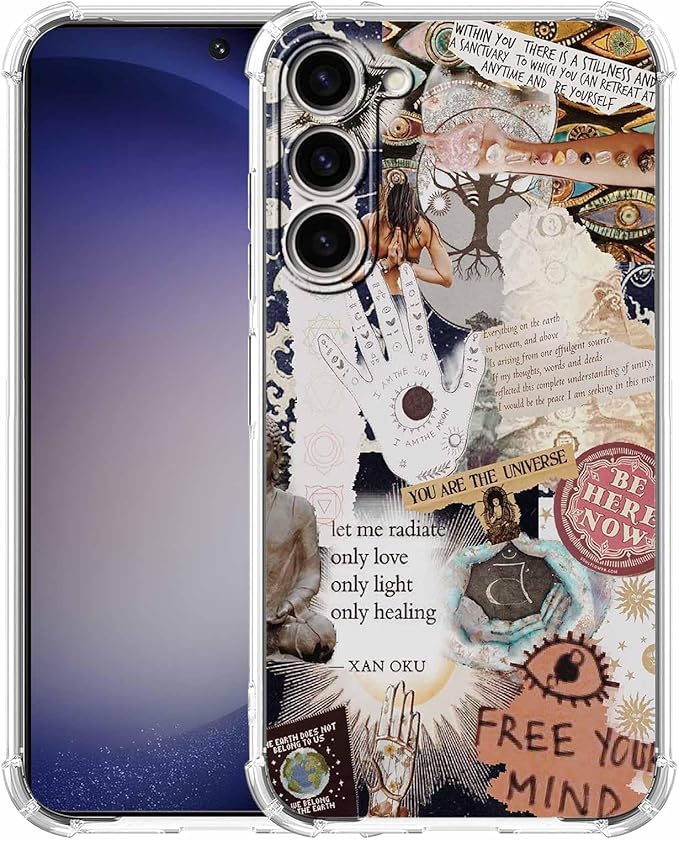 Case for Samsung Galaxy S23+ with Aesthetic Beige Desgin,Spiritual Hippie Quotes Collage,Clear Soft TPU Protective Case,6.6"(Beige,S23P)