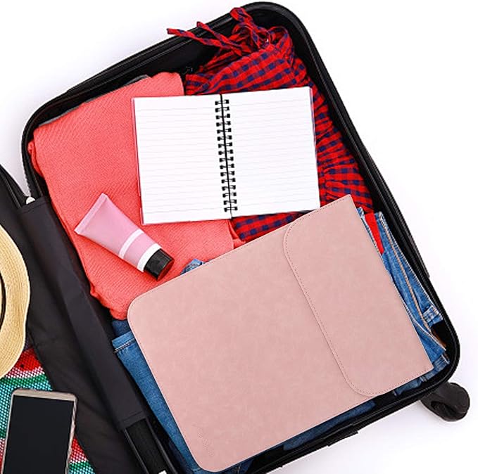 Allinside 15-16 inch Laptop Sleeve Case Compatible with MacBook Air 15 2023-2025/MacBook Pro 16 2021-2024, Waterproof PU Leather Laptop Sleeve Bag Protective Vertical Case Cover, Pink