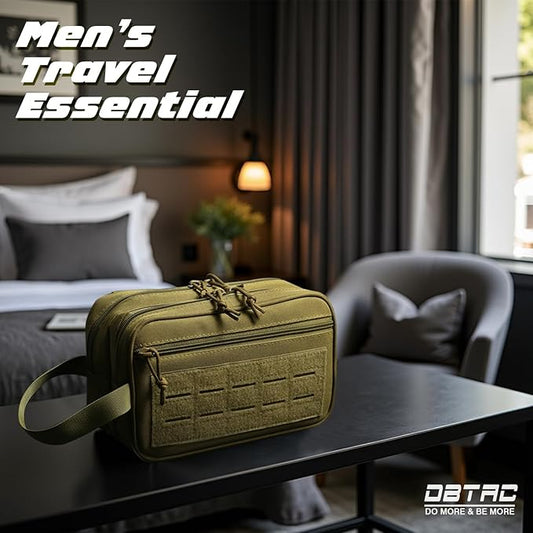 DBTAC Tactical Toiletry Bag for Men | Dry Wet Separate Hygiene Bag Compact Dopp Kit Mens Shaving Kit Travel shower Bag (Tan)