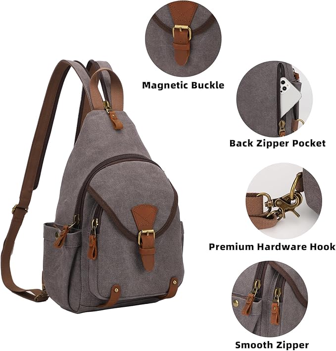 KouLi Buir Canvas Sling bag,Small Crossbody Backpack,Convertible Chest Bag Casual Daypack For Outdoor Cycling Hiking Travel