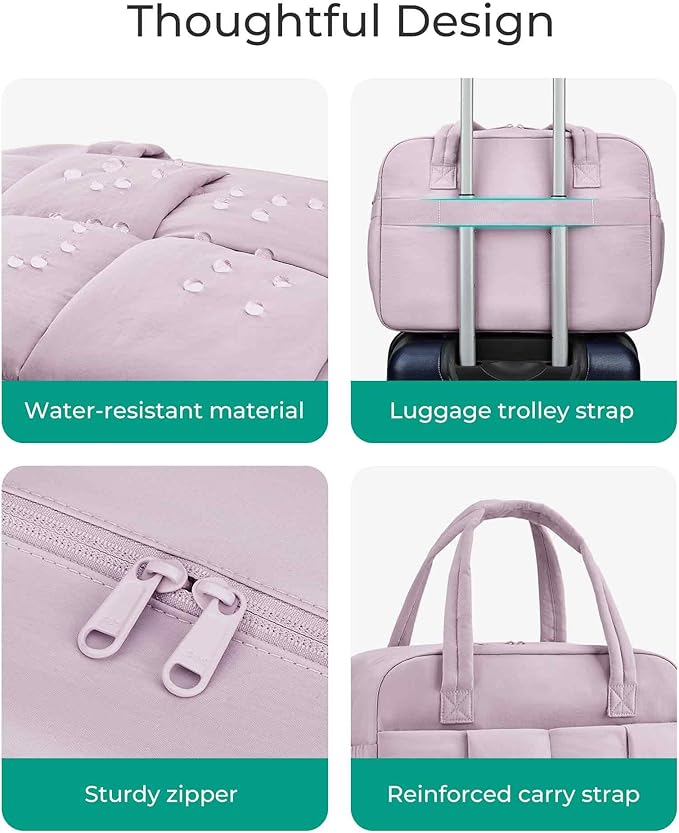 BAGSMART Gym Bag for Women, 24L Puffer Travel Duffle Bag for Travel with Laptop Compartment, Weekender Bags for Women, Carry On Duffel Bag Personal Item Bag, Mist Purple