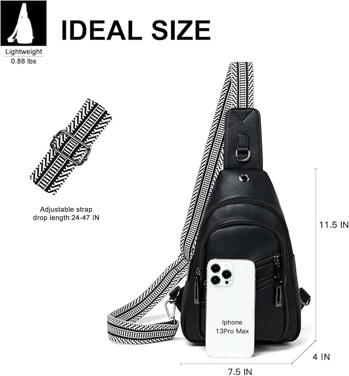 Sling Bag for Women Crossbody Purse Leather Crossbody Bag Fanny Pack Chest Pack for Travel Everyday Vacation