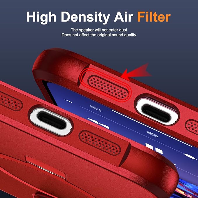 Compatible with iPhone 14 Pro Max Case with Invisible Magnetic O-Ring Stand Military-Grade Case for iPhone 14 ProMax 6.7" [Compatible with Mag-Safe][Great Grip Feeling], Red