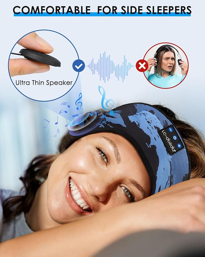 LC-dolida Sleep Headphones Bluetooth Headband, Sleep Headphones Wireless Bluetooth with Ultra-Thin HD Stereo Speaker, Sleep Headband Earphones for Workout Yoga Insomnia Meditation Gifts