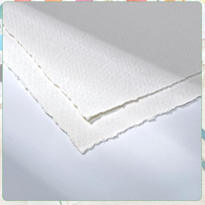 50 Sheets Deckled Edge Paper 4 x 6inch, 160 GSM Handmade Paper Rough/Textured Watercolor Paper for Wedding Invitations, Cards, Crafts