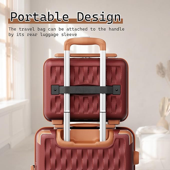 Melalenia Luggage Set 4 Piece Carry On, Hardside Suitcase with TSA Lock and Spinner Wheels, Carry-On Ailline Approved, Red Brown
