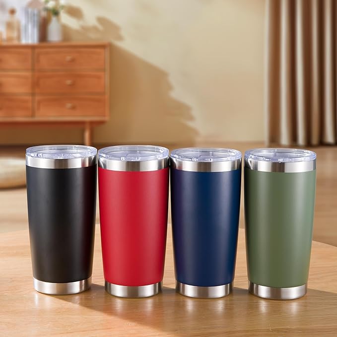 20 oz Tumbler Stainless Steel Tumblers with Lid Double Wall Vacuum Insulated Coffee Mug 20oz Powder Coated Cup for Hot and Cold Drinks, Black, 1 pack