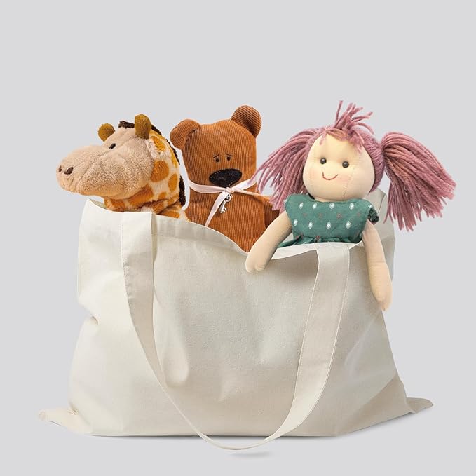 NPBAG 25 Pack 20'' X 16'' Large Natural Cotton Tote Bags, Lightweight Blank Bulk Cloth Bags with 1pc of PTFE Teflon Sheet