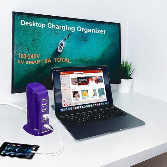 iPhone Charger Fast Charging Upoy, Multi Device USB Charging Station, 6 Ports USB Blocks, Power Adapter 1 USB C + 5 USB A Ports, Kawaii Electronics Accessories, Essentials for Travel, Vacation, Home