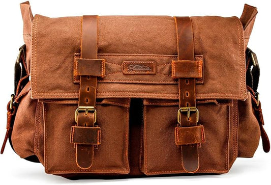 Messenger Bag for Laptop Vintage Canvas Leather Crossbody Satchel Shoulder Computer Bag Travel Office Messenger Bag