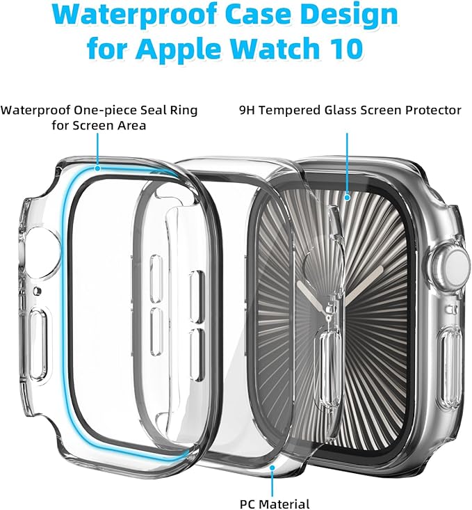 2 in 1 Waterproof Case for Apple Watch Screen Protector Series 10 Series 11(2025) 42mm Built-in Tempered Glass [Overal Protective] Ultra-Thin PC Bumper Cover Compatible iWatch