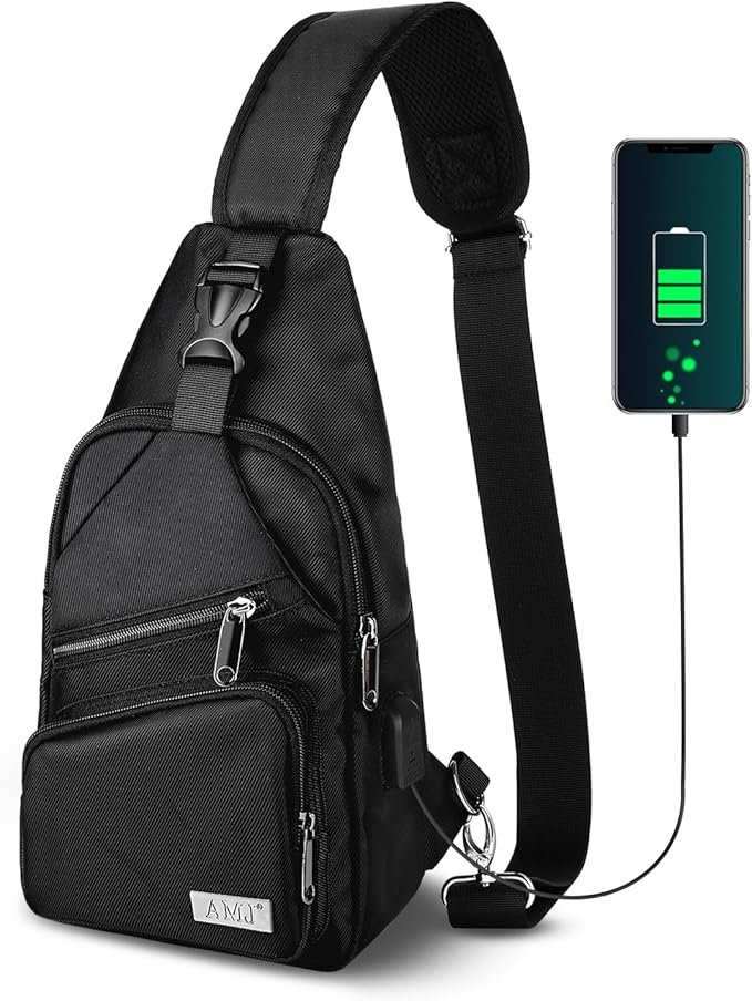 AMJ Crossbody Sling Bag Men Women, Casual Shoulder Backpack, Chest Daypack Satchel for Hiking Travel