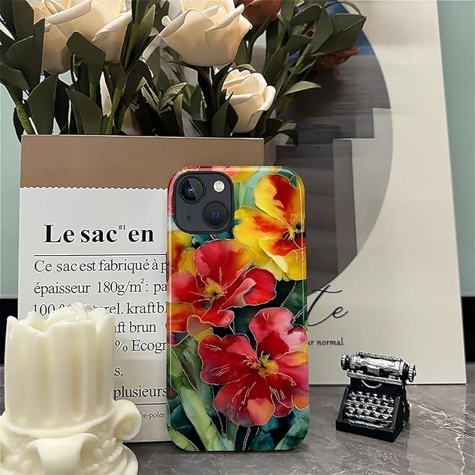 Case for iPhone 15 Plus Case,Vintage Floral Girly Design - Hybrid Dual Protection Silicone + Hard PC Shockproof Full Body Cover Slim Anti-Scratch Protective Case for Men Women