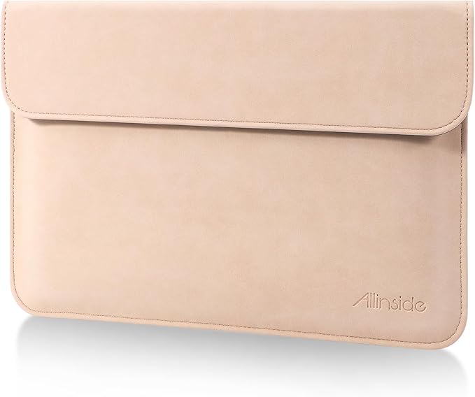 Allinside 13 Inch Laptop Sleeve Case for MacBook Air 13 2018-2025/MacBook Pro 13 2016-2022/Macbook Pro 14 2021-2024, Waterproof PU Leather Horizontal Envelope Protective Case Cover, Flesh Pink