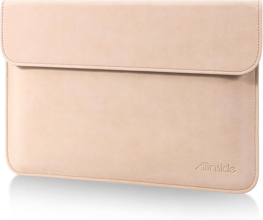 Allinside 13 Inch Laptop Sleeve Case for MacBook Air 13 2018-2025/MacBook Pro 13 2016-2022/Macbook Pro 14 2021-2024, Waterproof PU Leather Horizontal Envelope Protective Case Cover, Flesh Pink