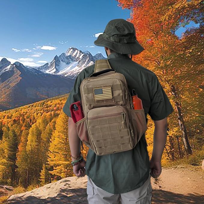 Tactical Shoulder Sling Bag, Small Chest Pack, 13L Backpack for Men Outdoor Sports, Coyote