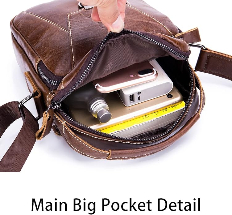 LUKZIJAES Small Genuine Leather Shoulder Bag Men Messenger Handbag Lightweight Sling Crossbody Bag