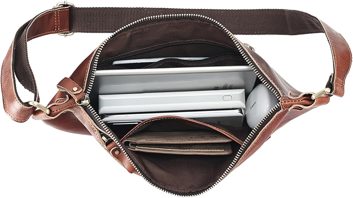 Genuine Leather Sling Bag for Men and Women Lightweight Crossbody Shoulder Bag Chest Purse Sling Backpack