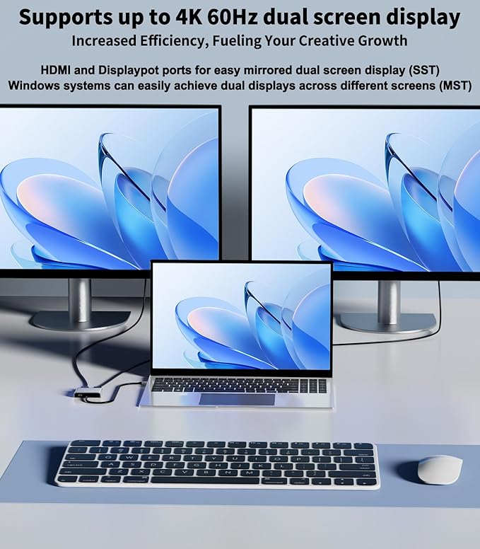 Mini DisplayPort to HDMI Adapter with DisplayPort for Dual Monitor, Thunderbolt 2 to HDMI and DP Female Splitter Extended Display Adapter, Compatible with MacBook Air, Mac iMac, Surface Pro