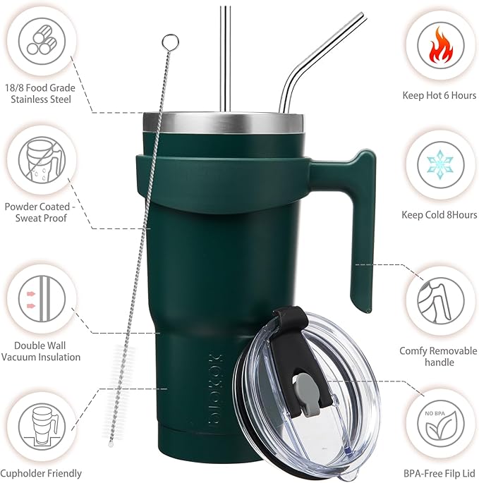 BJPKPK 20 oz Tumbler With Handle Stainless Steel Insulated Tumbler With Lid And Straw Travel Coffee Cups For Women And Men,Army Green