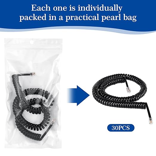 Kanayu 30 Pack Black Phone Handset Cord 12ft Telephone Cord for Landline Coiled Phone Wire Bulk for Use with All Landline Telephone Line Replacement Cable Accessory