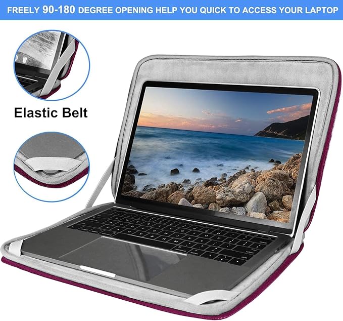 Laptop Case 14 inch, Shockproof Protective Computer Sleeve Flip Case Briefcase Carrying Bag Compatible with 14" HP, Lenovo, Asus, Acer, Notebook, Rose Red