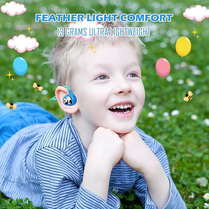 Kids Headphones Wireless, Safe 85db Volume Limit, Latest Bluetooth V5.4, Open Ear Headphones with Mic for School Tablet Car Trip Flight, Cute Panda Earphones for Boys and Girls