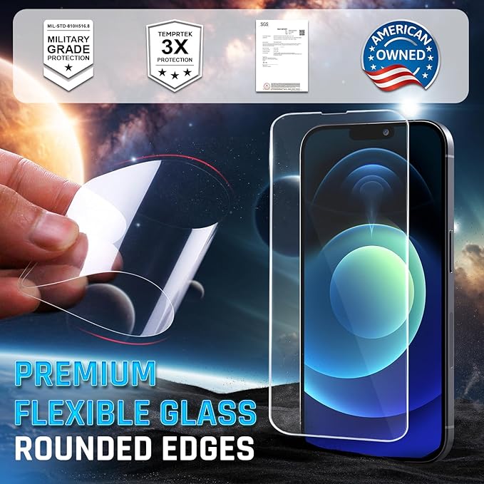 TEMPRTEK+ for iPhone 12/12 Pro Glass Screen Protector 2 Pack (9H+ Military Grade 3X Protection) Shatterproof Tempered Glass - Anti Scratch/Fingerprint [Full Coverage] Case Friendly