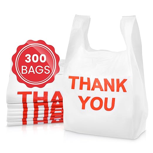 Grocery Plastic Bags White (11"x6"x21") Store Bags 300 Count