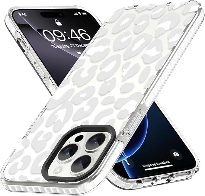 ZIYE Clear Case for iPhone 16 Pro Phone Case White Leopard Design Shockproof Soft TPU Bumper Protective for Women Girls Girly Cute Cover