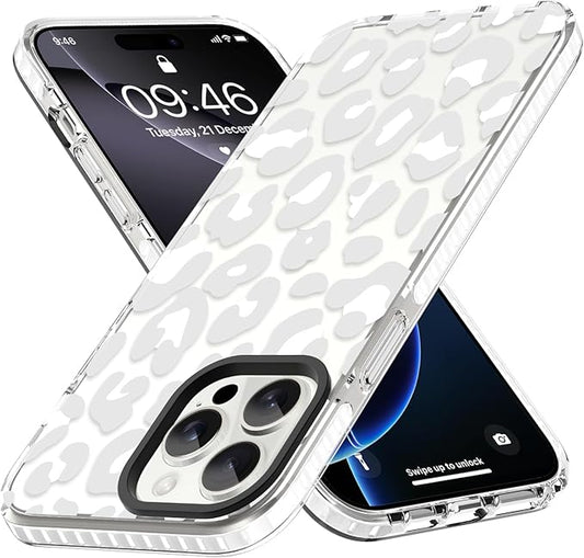 ZIYE Clear Case for iPhone 16 Pro Phone Case White Leopard Design Shockproof Soft TPU Bumper Protective for Women Girls Girly Cute Cover