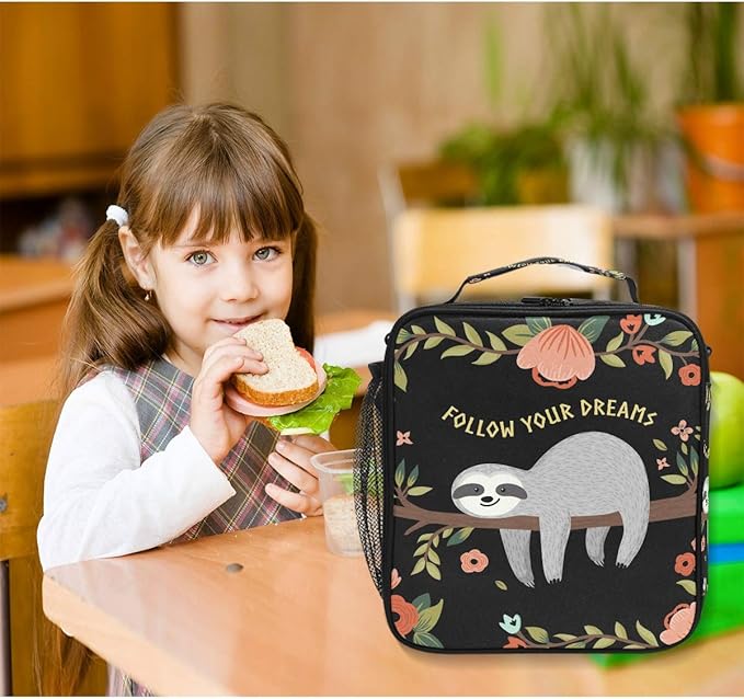 Lunch Box Bag Quote Animal Sloth Flower Tree Lunchbox Insulated Thermal Cooler Ice Adjustable Shoulder Strap for Women Men Boys Girls