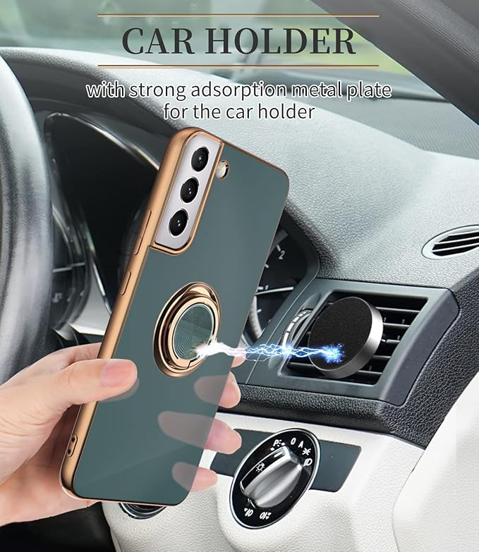 Tnarru Compatible for Samsung Galaxy S22 Case with Ring Holder Kickstand [with Magnetic] Soft TPU Shockproof Electroplated Protective Phone Case for Galaxy S22 5G Grey